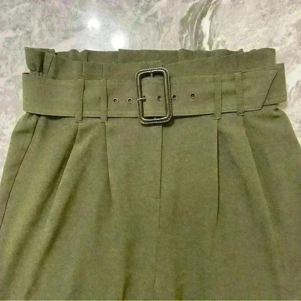 Haute Monde Green High Waisted Pleaded Belt Pants Size L 95 % Polyester - Picture 4 of 9